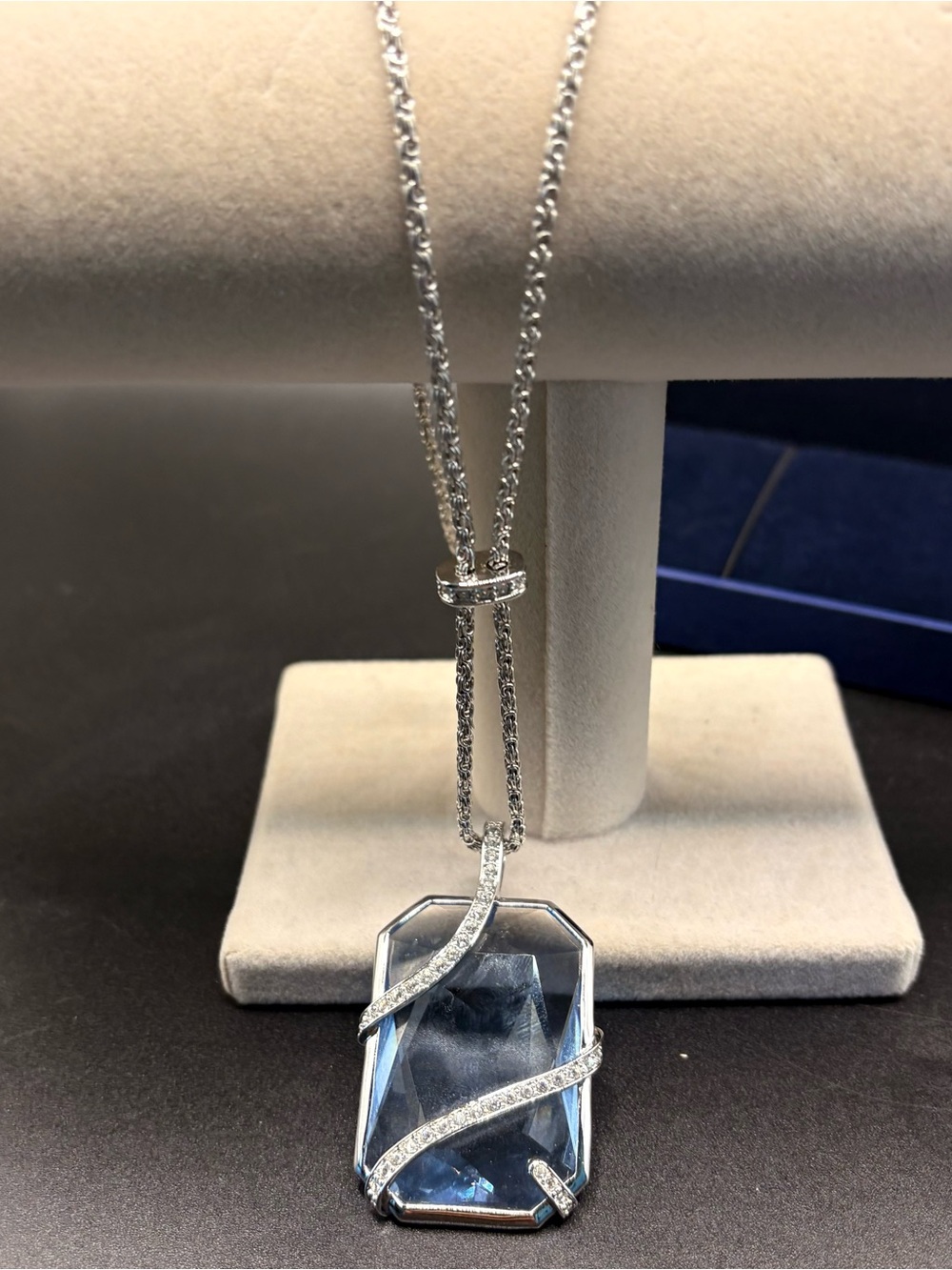 Swarovski Necklace 1160608 Pale Blue Crystal Pendant Rhodium 2012 New in Box